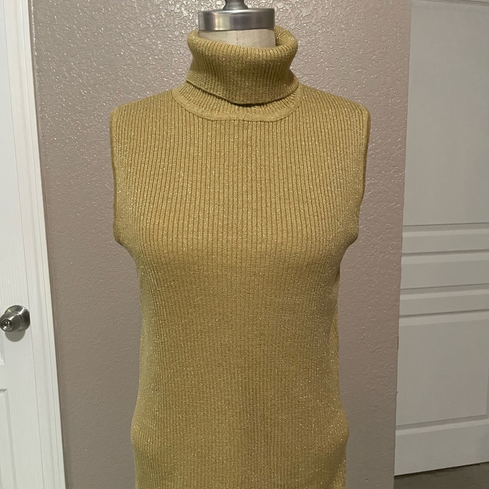 Sleeveless Gold Turtleneck Sweater